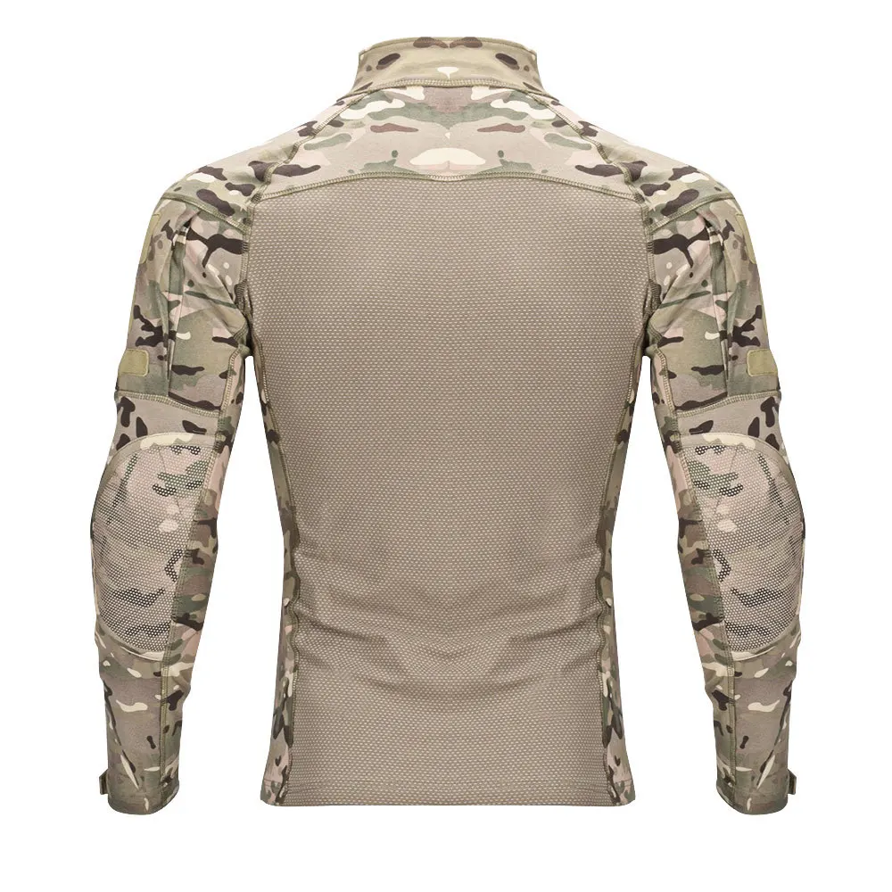 HAN WILD Combat Shirts 1/4 Zipper Ripstops T-shirts Pockets Mens Long Sleeve Tactical T-shirts Police Work Tees Tops Pullover