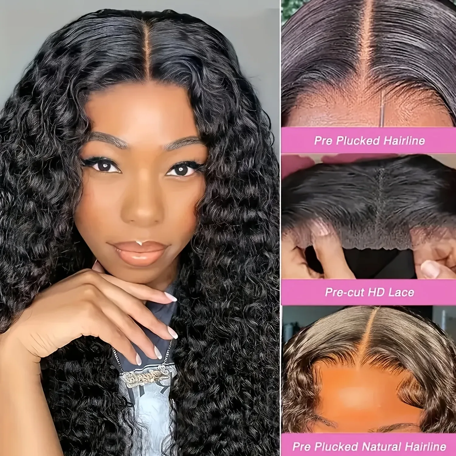 باروكة شعر بشري بدانتيل أمامي بكثافة 250%، مموجة مجعدة عميقة - شعر ريمي حقيقي 100%، مظهر طبيعي، متعدد الأغراض للارتداء اليومي، Pa