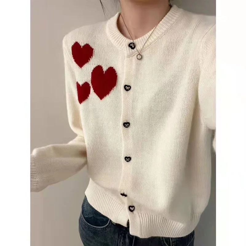 Women\'s Clothing Fashion LOVE Knit Long Sleeves Cardigan Spring Autumn New Elegant Chic Button All-match O-neck Sweaters Coats