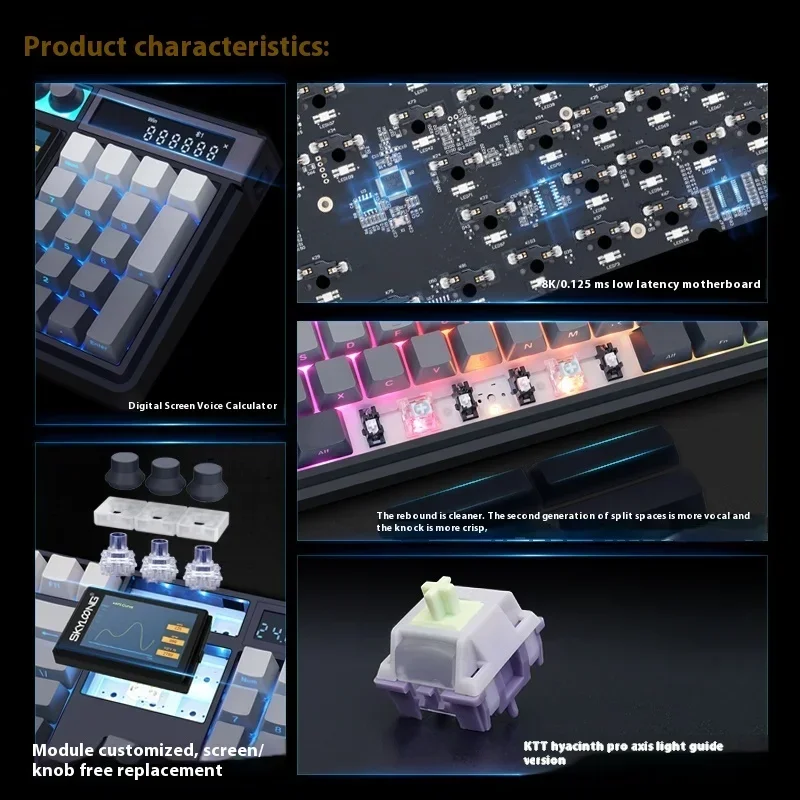 Imagem -06 - Pro Teclado Mecânico de Jogos 8k Mode Tela Personalizada Calculadora sem Fio Botão Multifuncional Presente Skyloong-gk104