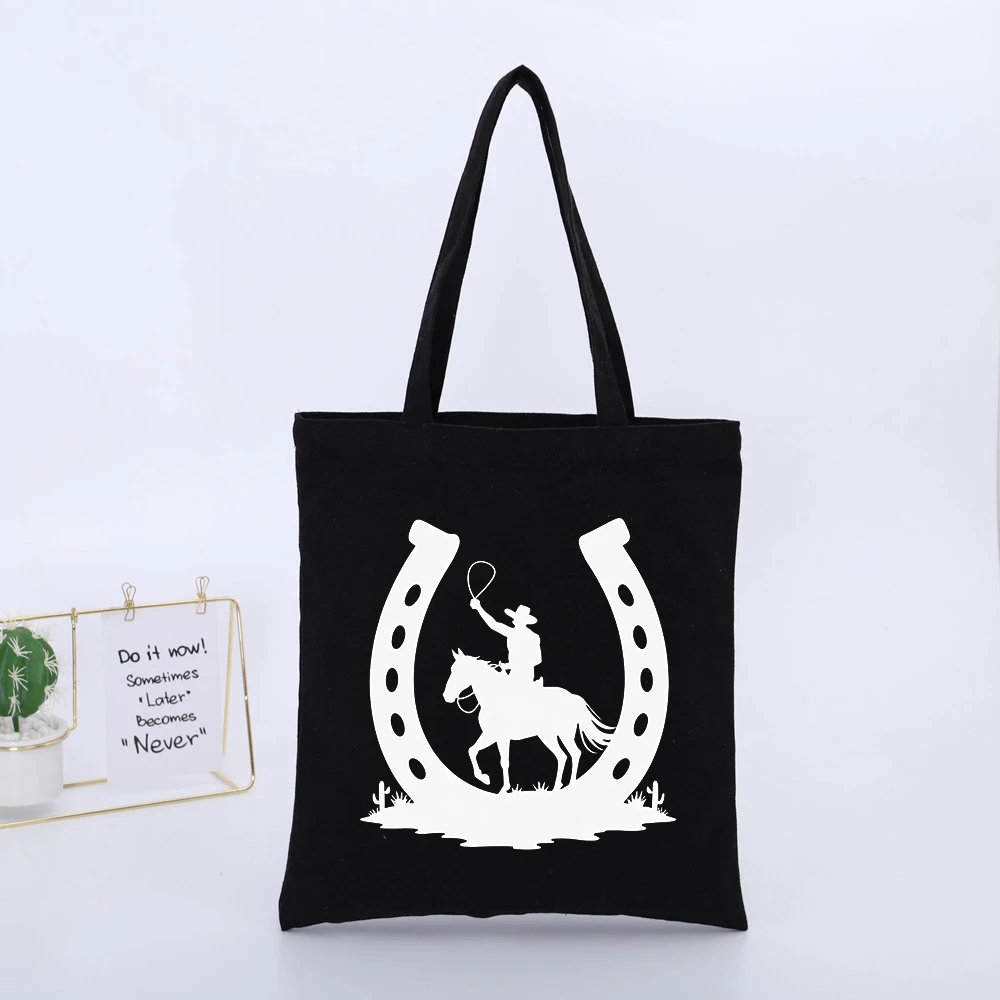 Western Style Graphic Canvas Tote Bag, Casual Shopping and Daily Use