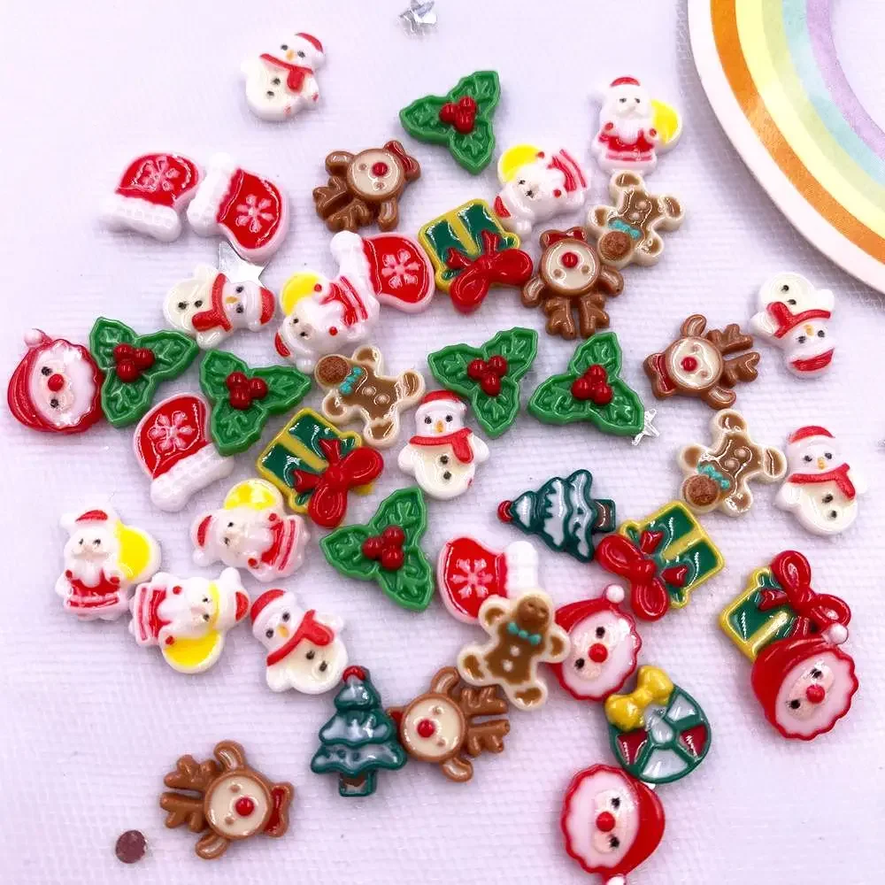 50pcs Resin Mini Colorful Santa Claus Snowman Christmas Tree Deer Flat back Figurines Nail Art DIY Scrapbook  Accessories Crafts