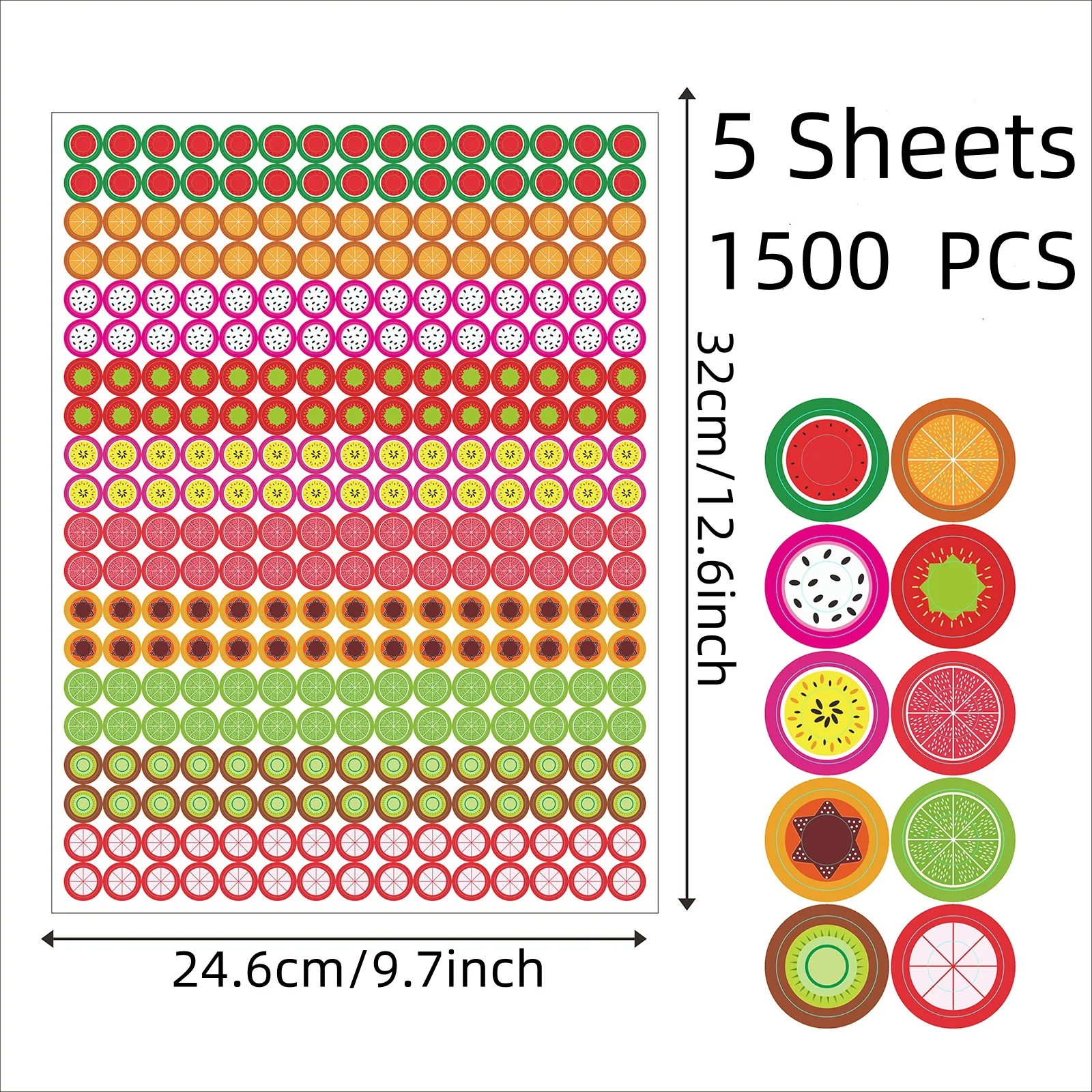 1500 Pcs Fruit Hole Reinforcement Stickers, 10 Donut Designs, Tear-Resistant Labels for Loose-Leaf Paper and DIY Projects