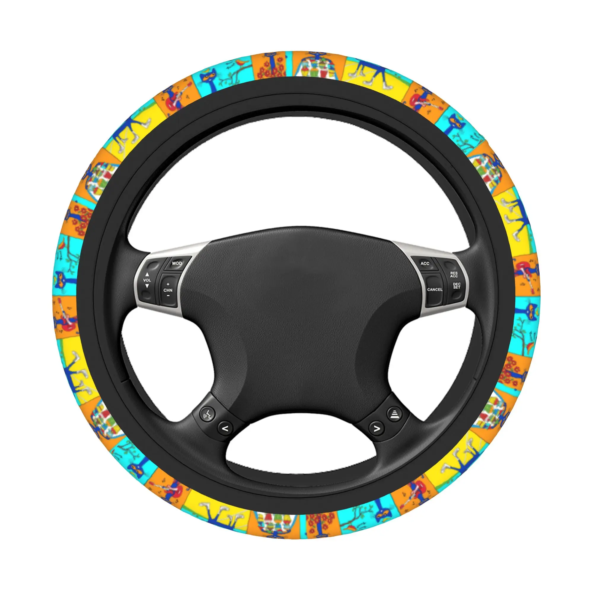 38cm Car Steering Wheel Cover Pete the Cat  Elastic Groovy Kitten Braid On The Steering Wheel Cover Auto Fashion Car Accessories