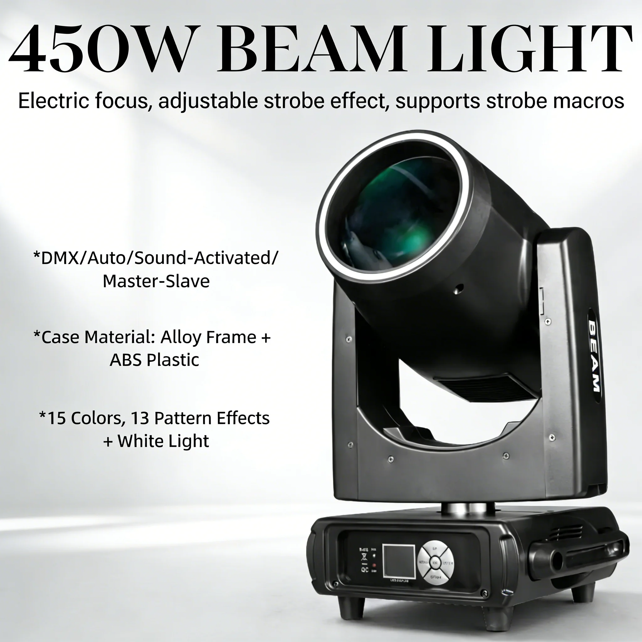 Luce a Testa Mobile Beam 450W 19R con Prismi Doppi 48+8 Impilabili, Effetto Strobo Macro, Messa a Fuoco Elettrica, Custodia in Lega di Alluminio per Spettacoli