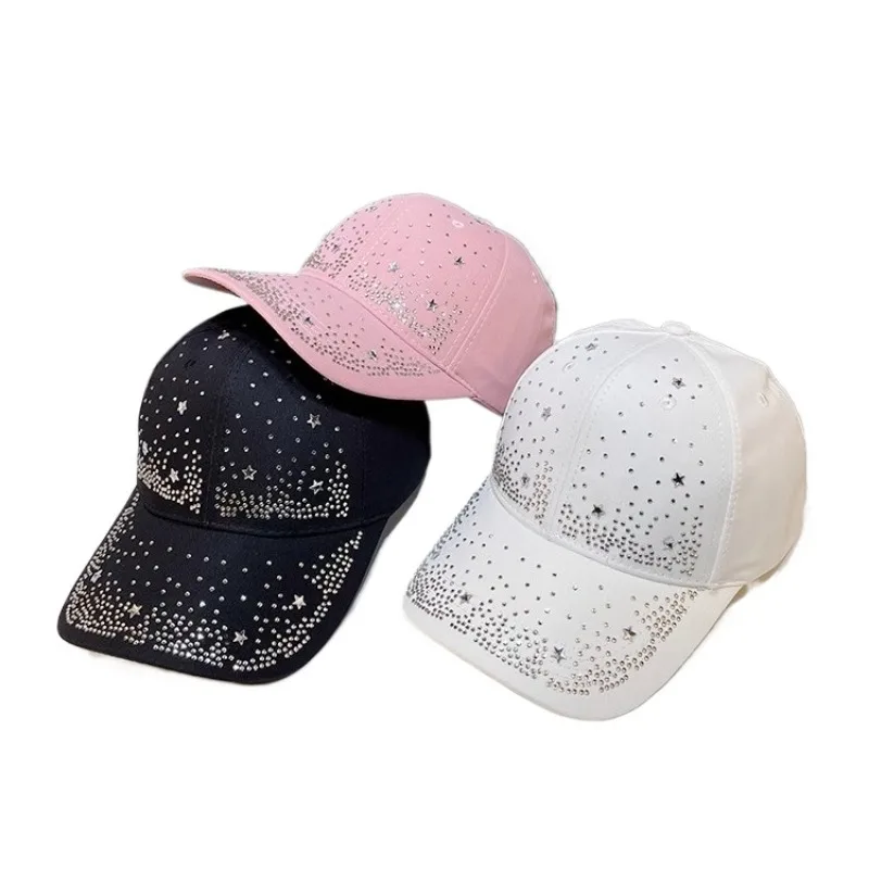 2024 New Women Full Star Rhinestone Diamond Baseball Cap Summer Personality Street Hiphop Sun Hats for Female Luxury Snapback