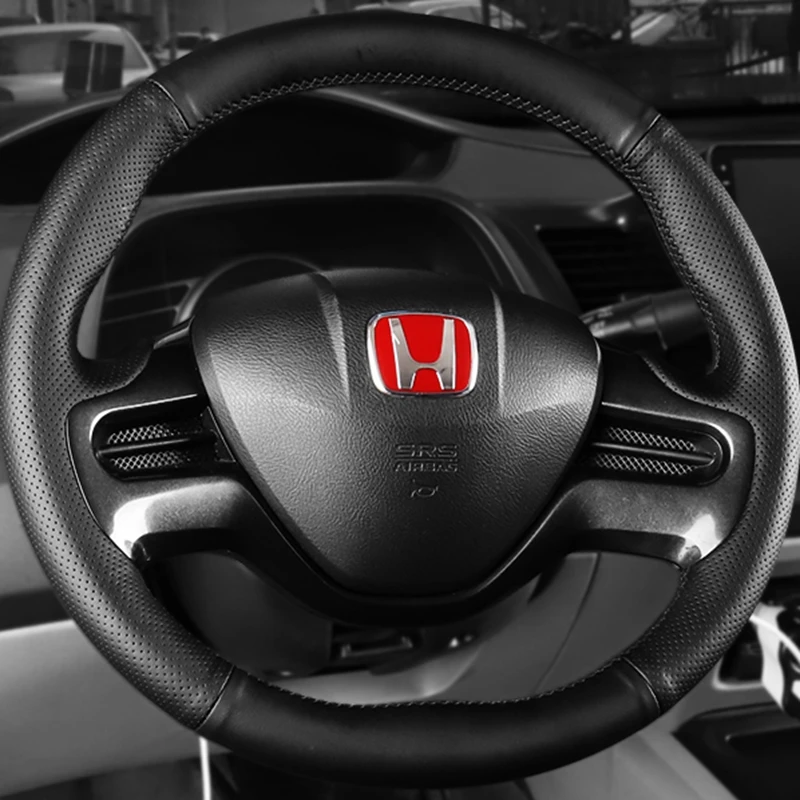 

Для Honda Civic Civic 8 2006 2007 2008 (2-спица) DIY ручная строчка черный чехол на рулевое колесо автомобиля из натуральной кожи