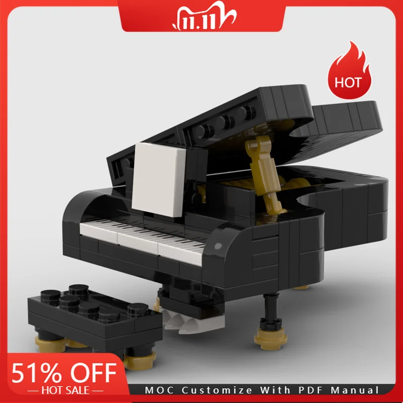 

143 Parts Concert Black Grand Piano Model Moc Building Blocks Creative Assembly Display Toys Adults And Children Christmas Gifts
