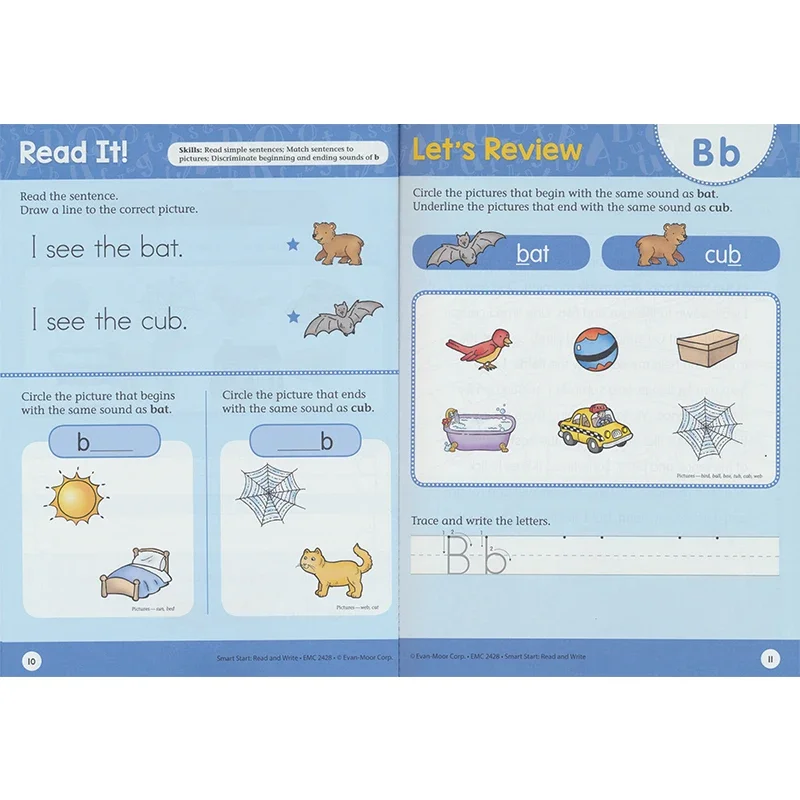 Evan-Moor Smart Start Read and Write Workbook, Grade K,aged 4 5 6 7, English book 9781629389820