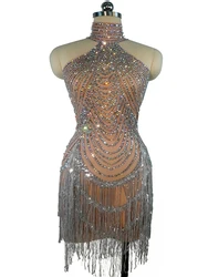 fashion Fringes Dress rhinestone Sexy Tassel Latin Dance Stage Performance Show DS birthday party Costumes drag queen festival