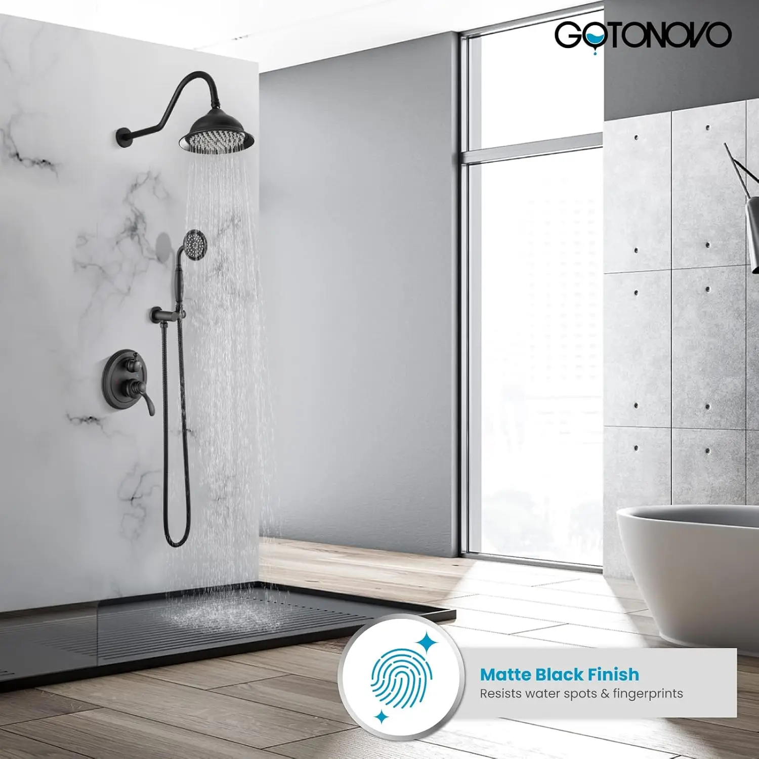 Gotonovo Rainfall Shower System With Shower Head And Handle Set Bathroom Shower Faucet Set With Handheld Spray High Pressure