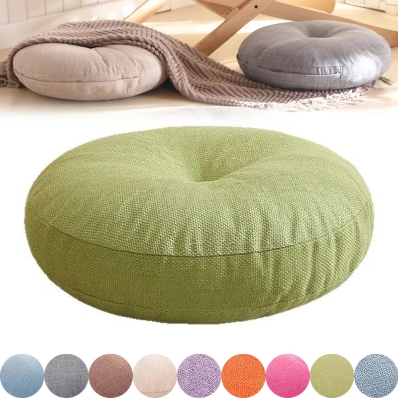

Japanese Style Cotton Linen Floor Cushion round Thickened Washable Yoga Meditation Pouf Chair Pad for Adult Home Decor Coussins