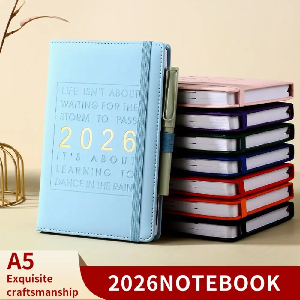 English 2026 Schedule Planner Notepad Wear-resistant 12 Months 365 Days Efficiency Notebook Bookmark Simple
