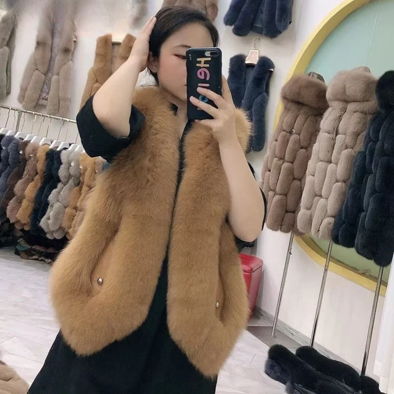 Natural Real Fox Fur Vest Jacket Waistcoat Short sleeveles Vest woman winter warm Natural Fur Coat Real Fur Jacket Fox Fur Coats