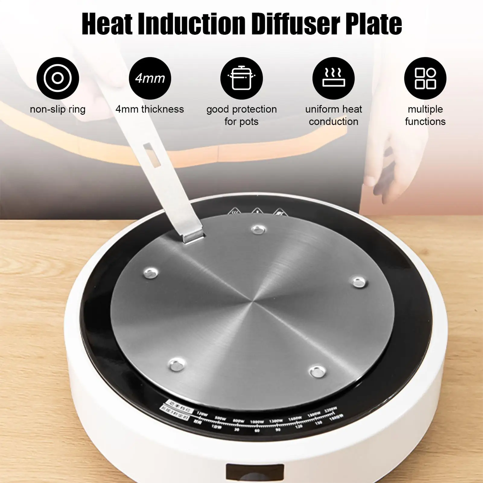 Heat Conduction Plate for Gas Stove Portable Heat Diffuser Plate with Removable Handle Stainless Steel Induction Adapter Plate