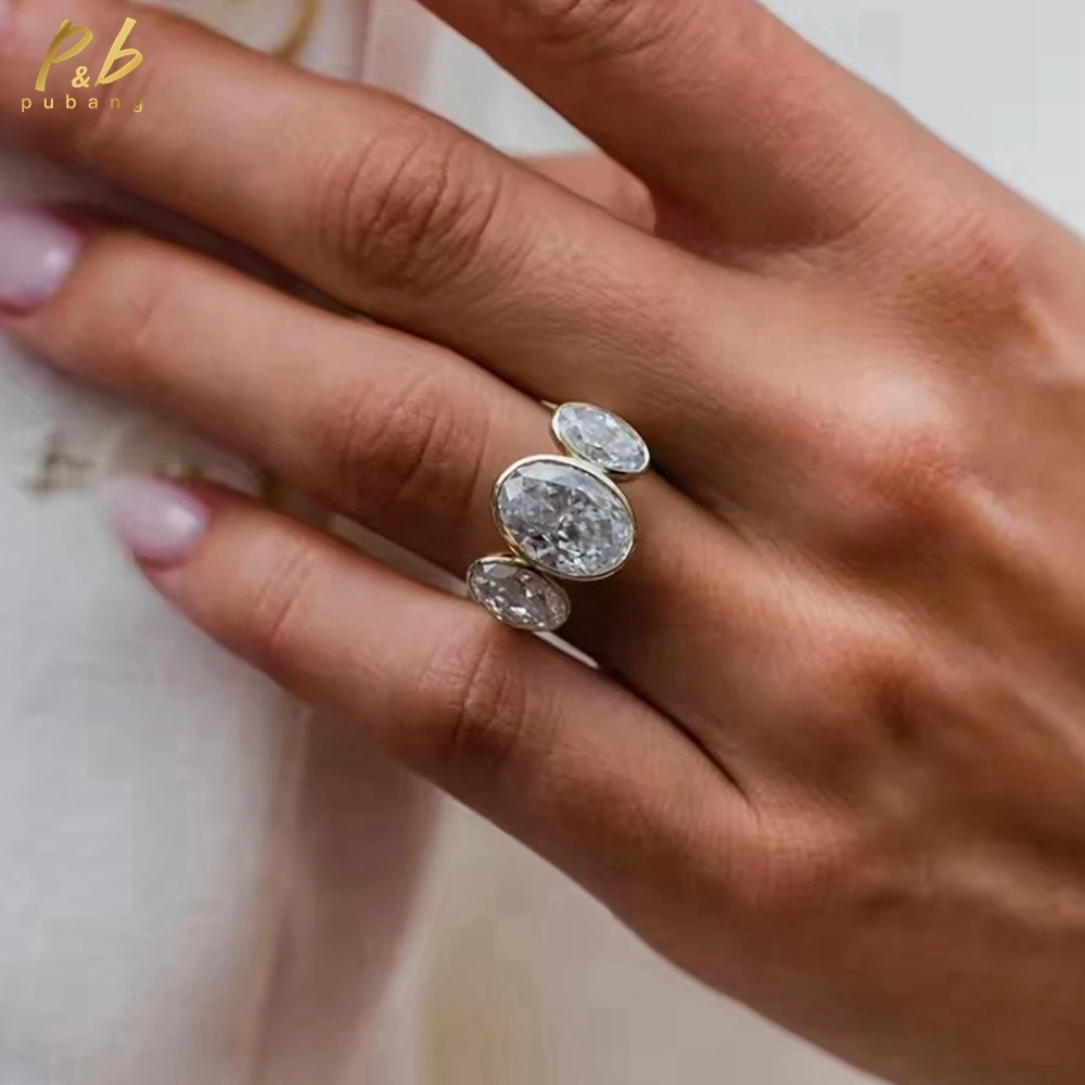 

PuBang 6,5 карат в центре муассанит, измельченный лед, овальная огранка с 2 овальными камнями по 2,5 карата, желтое золото 14 карат для женской свадьбы