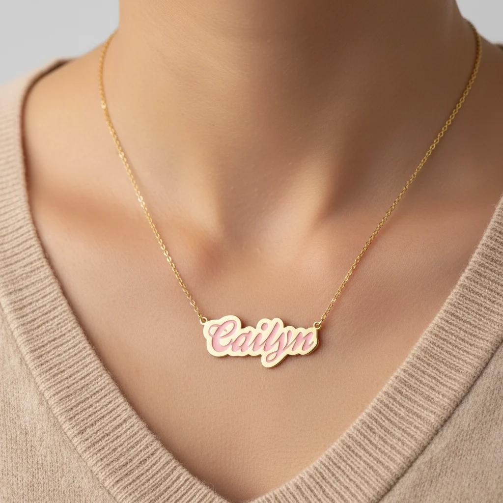 قلادة المينا الملونة المخصصة ، شخصية 18K مطلية بالذهب الفولاذ المقاوم للصدأ رسائل اسم قلادة 2026 الاتجاه الجديد مجوهرات هدية #3