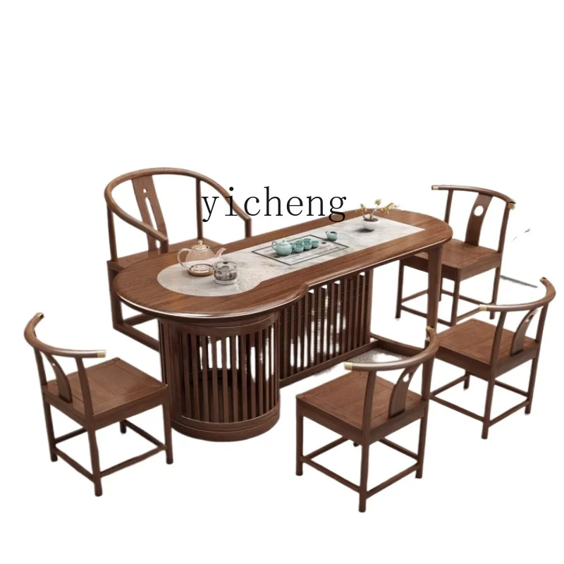 

XL solid wood tea table and chair combination rock slab tea table new Chinese office set table