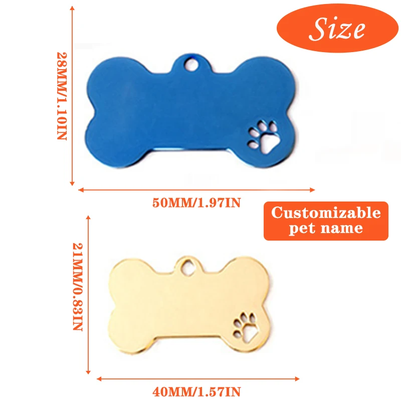 Custom Dog ID Tag Stainless Steel Bone Paw Free Engraved Pet Name Tags Anti-lost plate Pendant Accessories