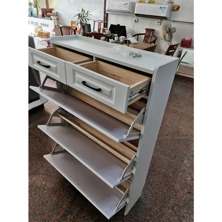 4 Tiers Entryway Entrance Furniture Wooden Teak Slim Shoe Storage Cabinet Rack Organizer Shoe  Cabinet