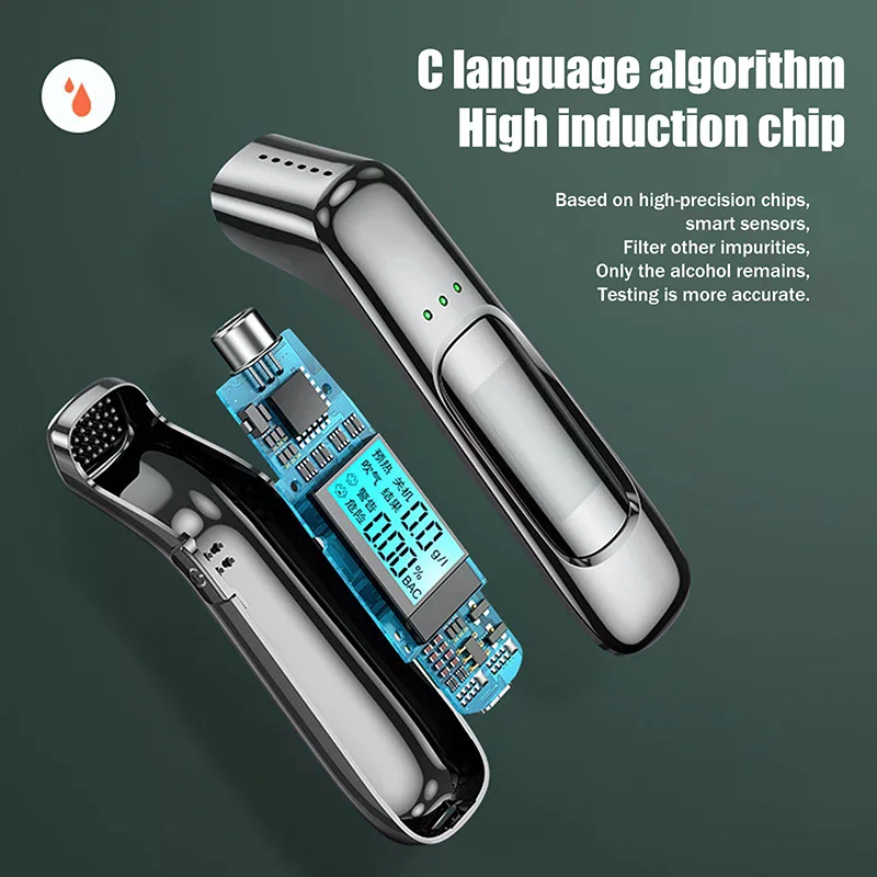 Non-contact Alcohol Tester High Precision Breathalyzer Alcometer USB Rechargeable LCD Display Digital Portable Alcohol Detector
