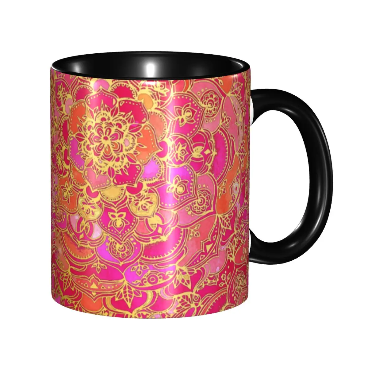 

Personalized Hot Pink And Gold Baroque Floral Pattern Coffee Mugs DIY Ceramic Milk Tea Cup