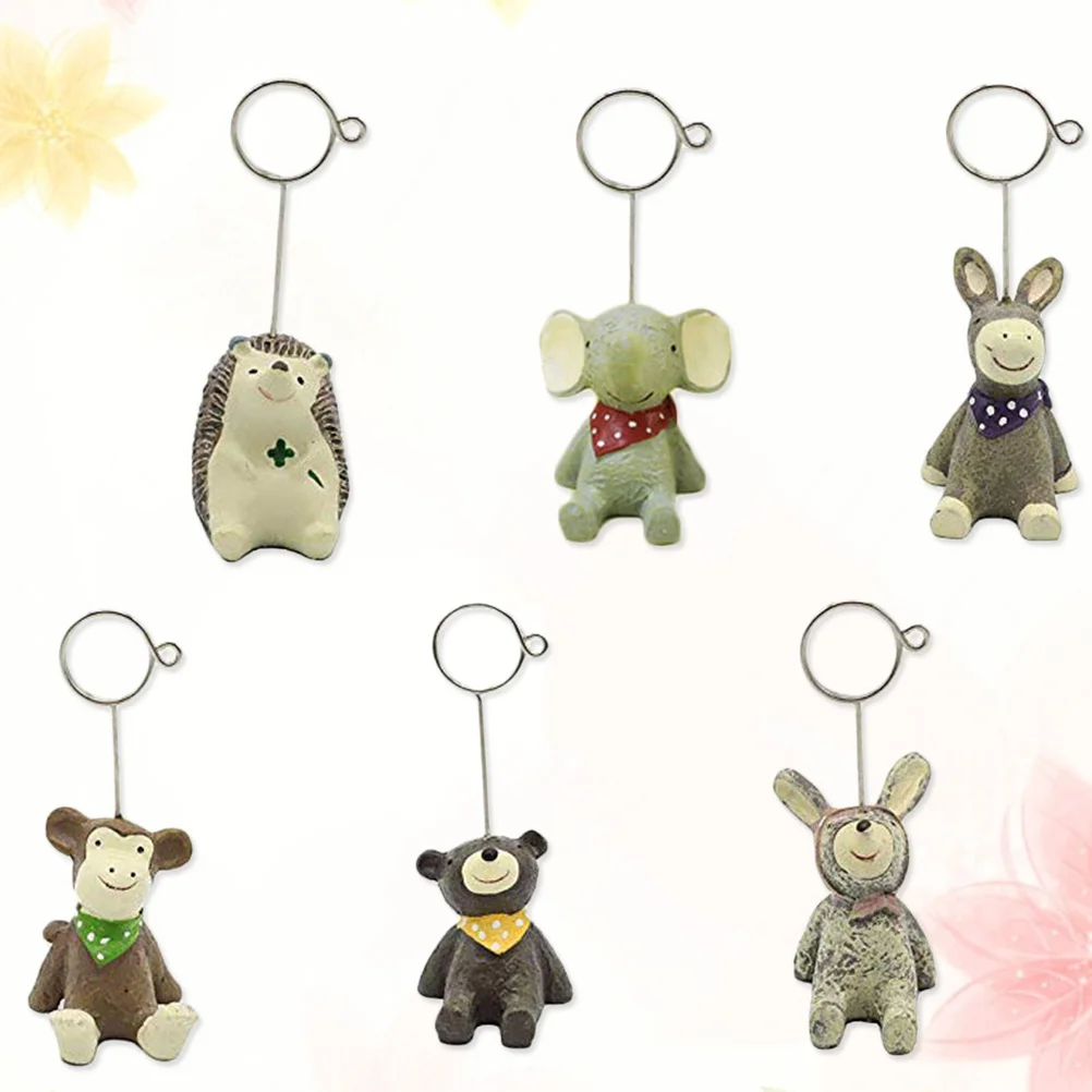 

6Pcs Animal Memo Clips Desktop Organizer Vintage Resin Small Animal Photo Holder Message Folder Table Stand Home Office