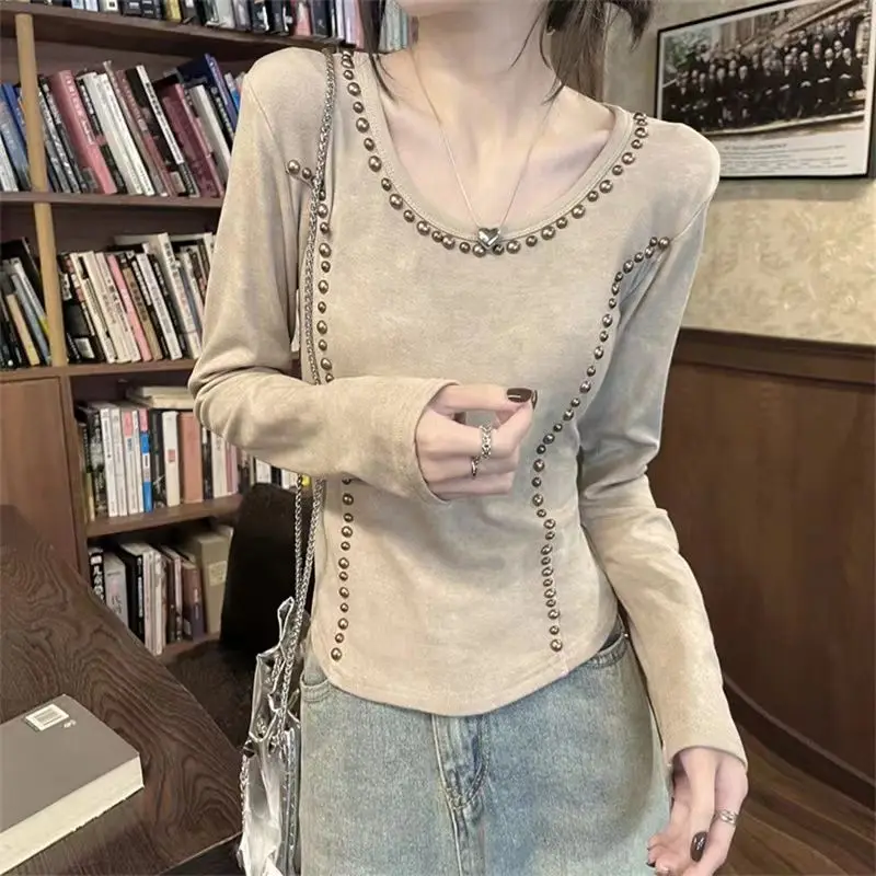 Wiosna Jesień Nowość Y2K Długi rękaw Wszystkie dopasowane koszulki młodzieżowe O-neck Patchwork Krótkie Street Casual Tops Trend w modzie Odzież