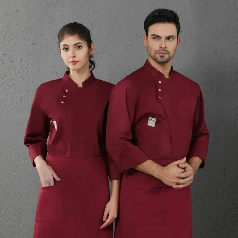 زي عمل للطهي بأكمام طويلة، ملابس علوية لخدمة الطعام، زي طاهٍ للمطاعم والفنادق والشواء، زي طاه المطبخ، معاطف الزي