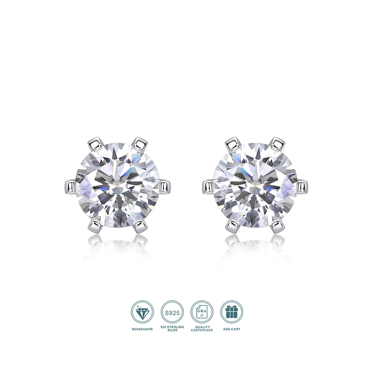 

1ct Moissanite Earrings 925 Sterling Silver 18K Gold Plated 6 Prong Stud Design for Women Gift Comes with GRA Certificate