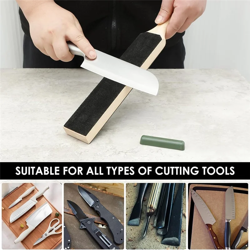 AT02-Leather Strop For Knife Sharpening Double Side Stropping Block With Ergonomic Handle For Sharpening Knives, Woodcarving