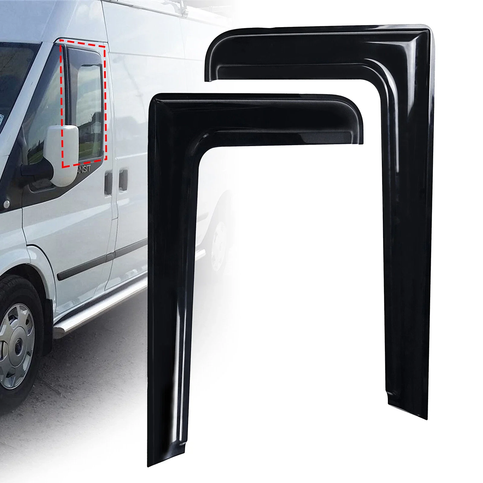 

For FORD TRANSIT MK6/MK7 (2000-2013) Smoke Tinted L-Shape Wind Deflectors – Rain & Sun Guard Windshield Deflectors