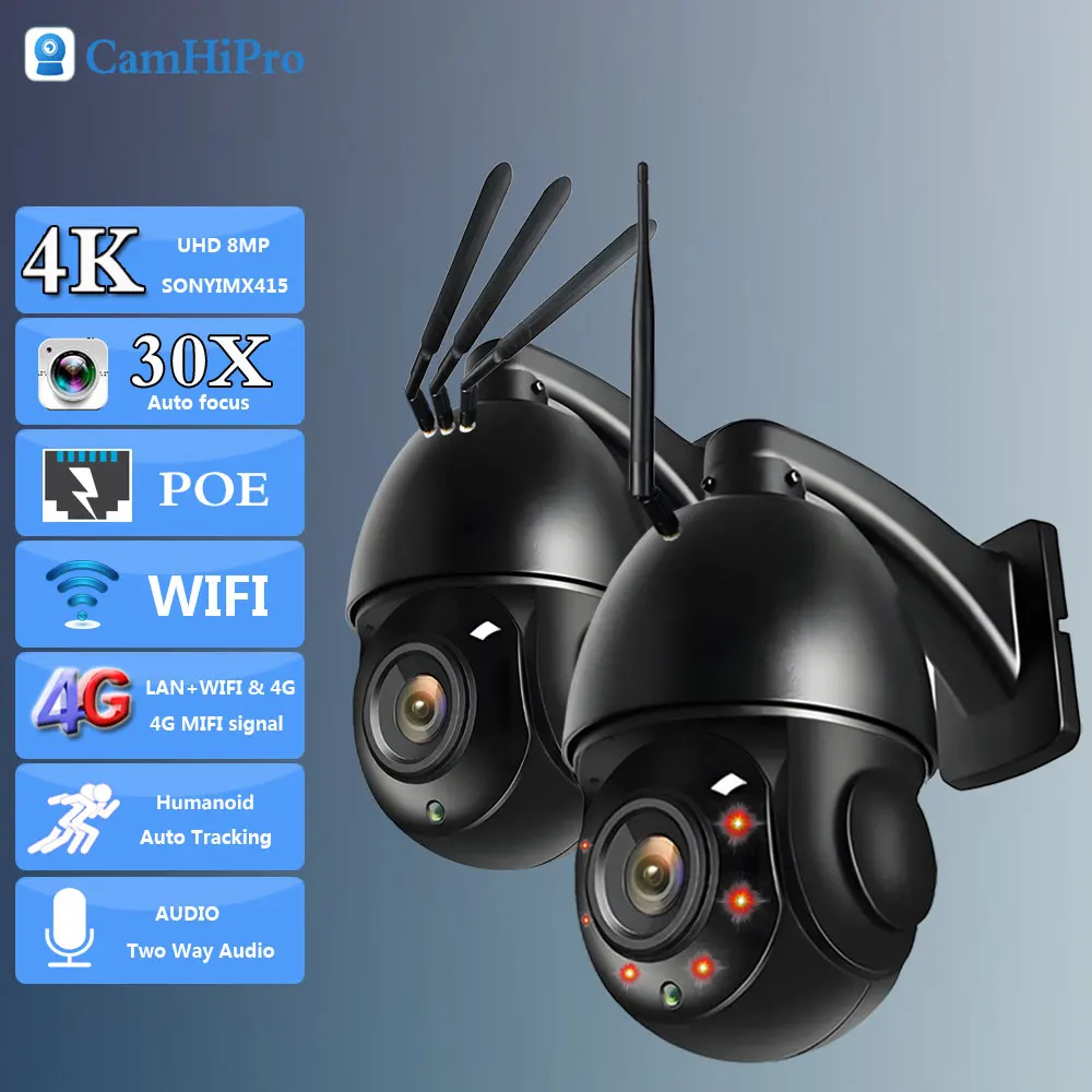 

Уличная 4K 8МП 5МП 3G 4G IP-камера видеонаблюдения с SIM-картой, беспроводная, PTZ, купольная, Wi-Fi, POE, 30-кратный автоzoom, двусторонняя аудиосвязь, отслеживание людей