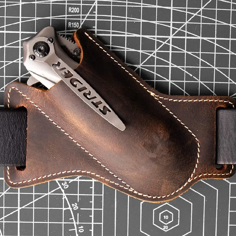 Cowhide EDC folding knife sheath waist mount tactical tool set for 5 inch folding knife waist bag