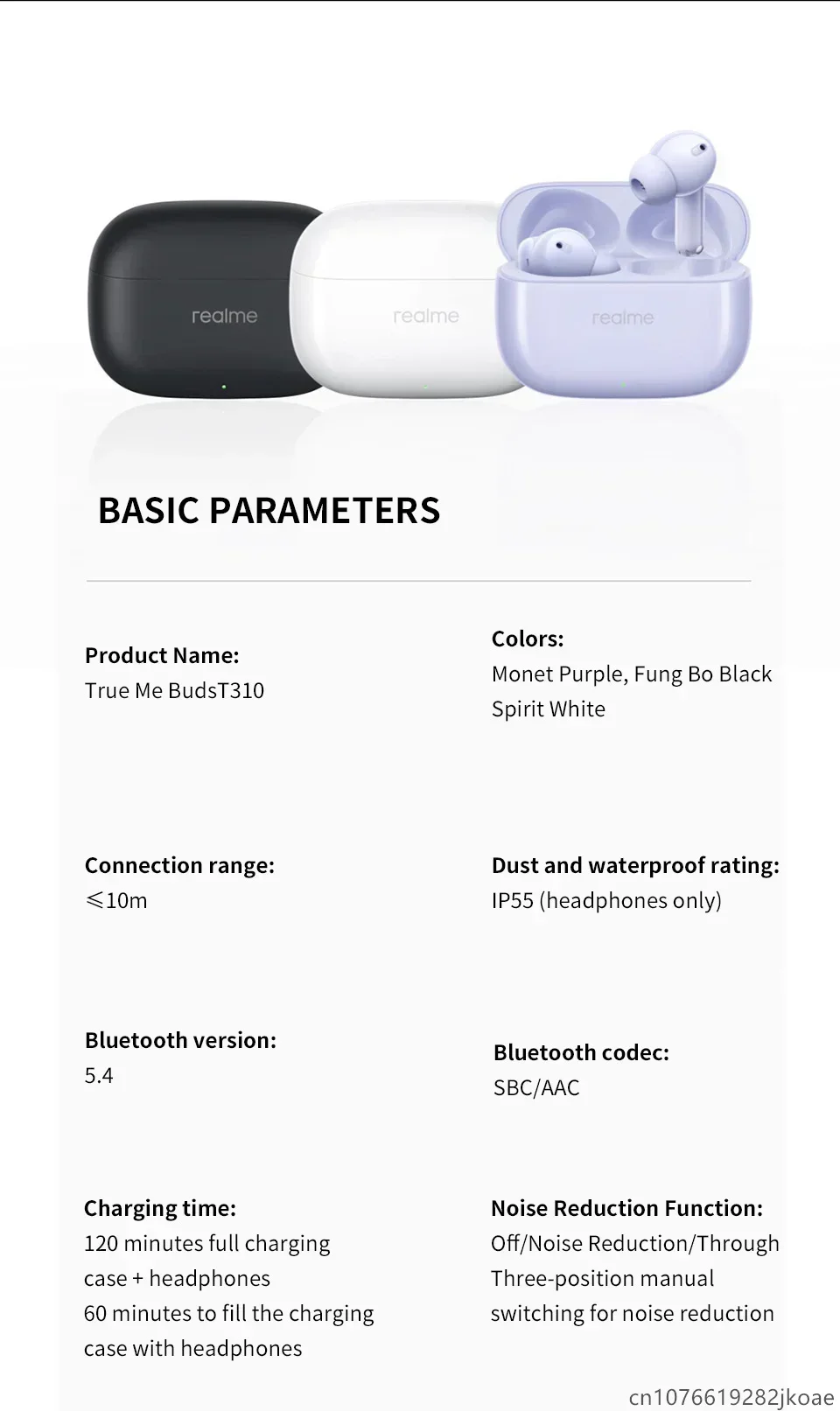 realme Buds T310-Kopfhörer, 46 dB, aktive Geräuschunterdrückung, kabellose HiFi-Kopfhörer, Bluetooth 5.4, Spiel-Musik-Headset, lange Standby-Zeit – Detail 22