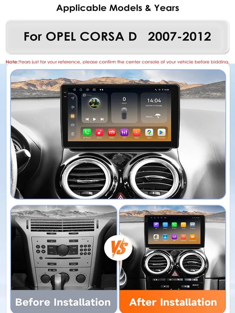 Hizpo Autoradio-Multimedia-Player für Opel Corsa D 2007–2012 Fließheck Van Wireless CarPlay Android 14 Auto Intelligentes System