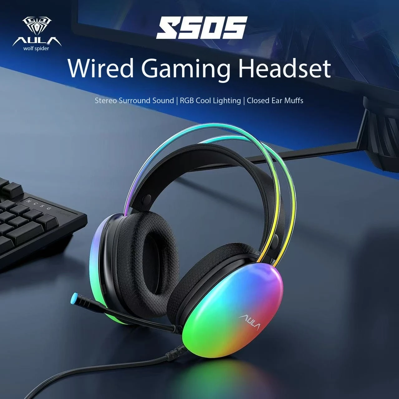 2024 New Headset Full RGB PC Wired Gaming Headphones with RGB Lights Super Bass for GAMMER KOLs