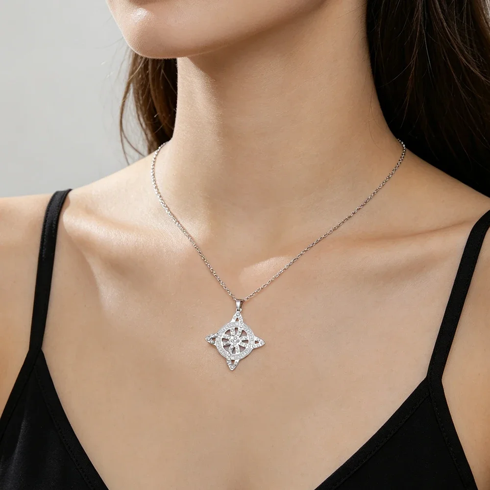 Skyrim Witchcraft Witch Knot Clear Zircon Necklace Stainless Steel Gold Color Pendant Necklaces Amulet Wicca Jewelry Gift