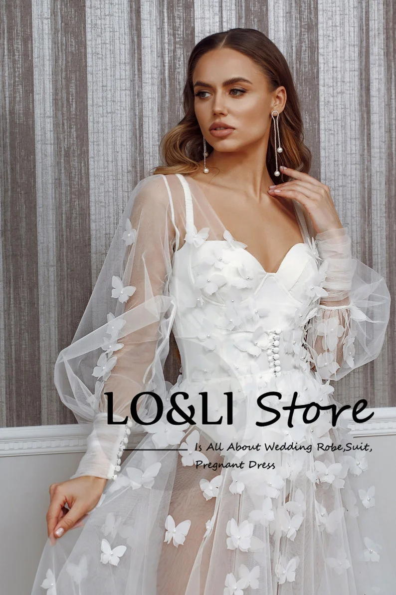 LO&LI Pearl Bridal Robe Wedding Gowns For Women 2023 Bride Luxury Custom Bathrobe Butterfly Floor Length Boudoir Birthday Party