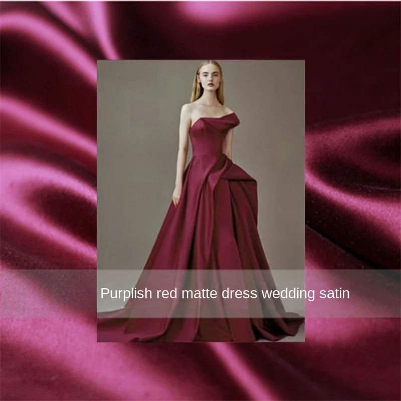 

Thick Purplish Red Matt Wedding Satin Fabric Crisp Evening Dress Small Suit