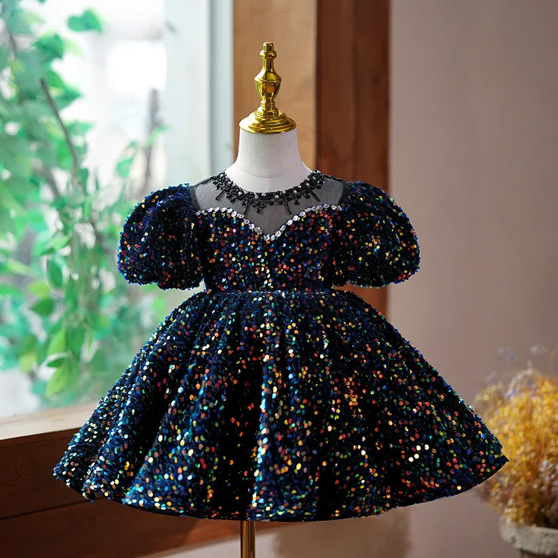 

Girls Dress Childrens One year old princess dress Piano performance costumes Sequin dress Fashionable and elegant princess dress