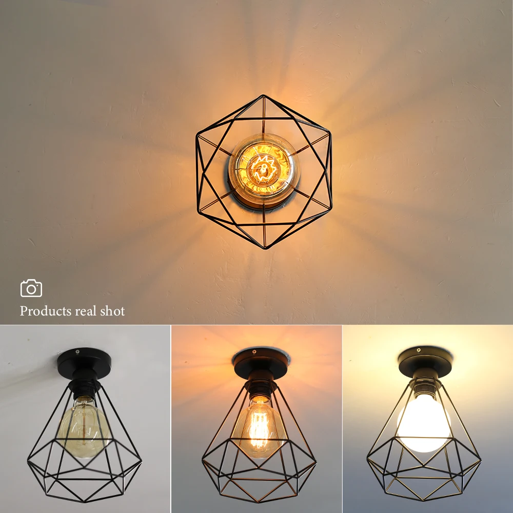 Retro Ceiling Lamp Chandelier Fixtures E27 Black Iron Art Vintage Ceiling Light Indoor Wall Lamp Simple For Porch Home Decor