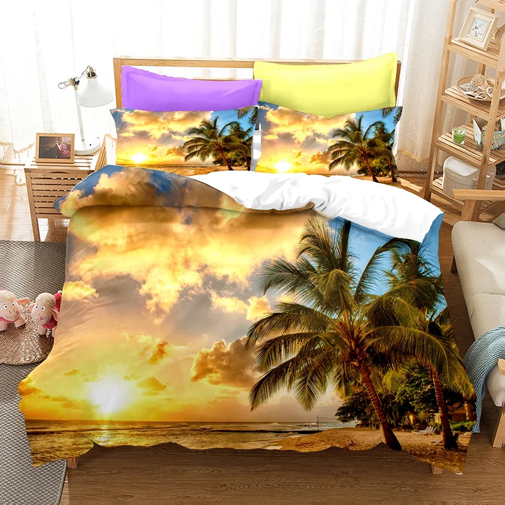 3D Print Coconut Tree Duvet Cover Set King Size Bedroom Set Bedding Ropa De Cama 200x200 Bed Sets For Girl 100% Polyester Fibre