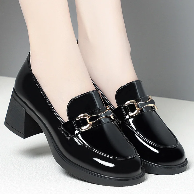 Spring Autumn Women Pumps Patent Leather Shoes Middle Heels Loafers Fashion  Breathable Solid Casual Comfortable Single Shoe - AliExpress 1501