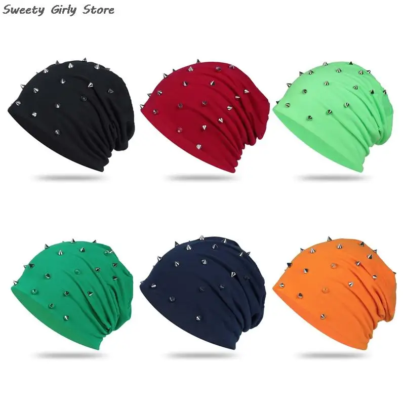 Women Rivet Beanies Hats Rock Punk Bonnet Hat Comfortable Slouchy Skullies Hat Female Baggy Cap Street Fashion Casual Gorras 