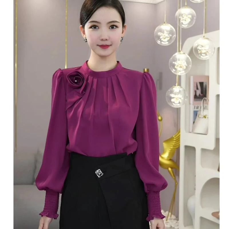 French Style Light Luxury Niche Purple Long Sleeved Fashionable Shirt Versatile Design Sense Top for Women 2023 Autumn New Item