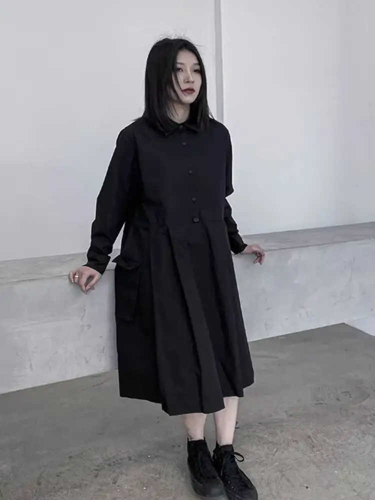 

Ladies Long Sleeve Dress Skirt Spring/Summer New Fashion Popular Pocket Decoration Casual Loose Large Skirt