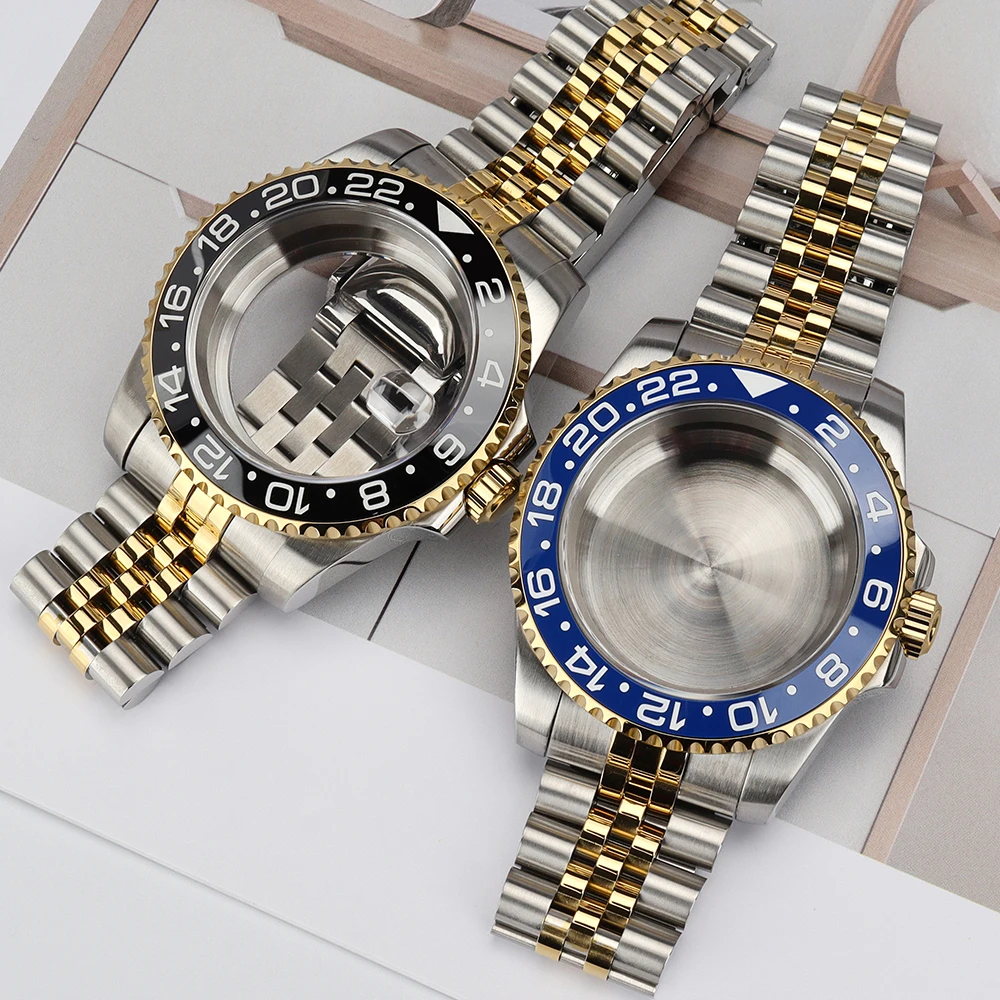 40mm Waterproof Watch Case Ceramic Insert Bezel Sapphire For GMT NH34 NH35 NH36 NH38 Miyota 8125 ETA 2824 Movts Glide Lock Clasp