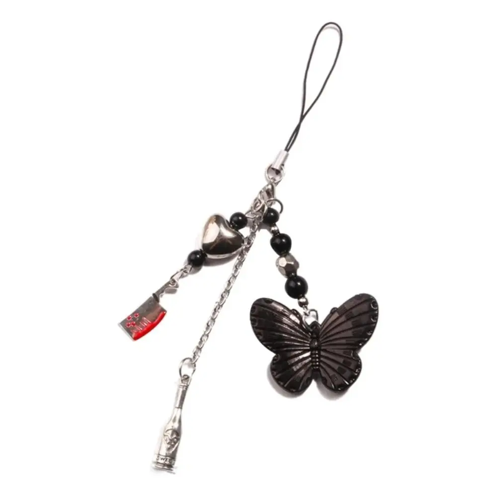 Black Butterfly Y2K Phone Strap Gothic Style Charm Mobile Phone Chain Lanyard Key Cord Mobile Keychain Lanyard Phone Pendant