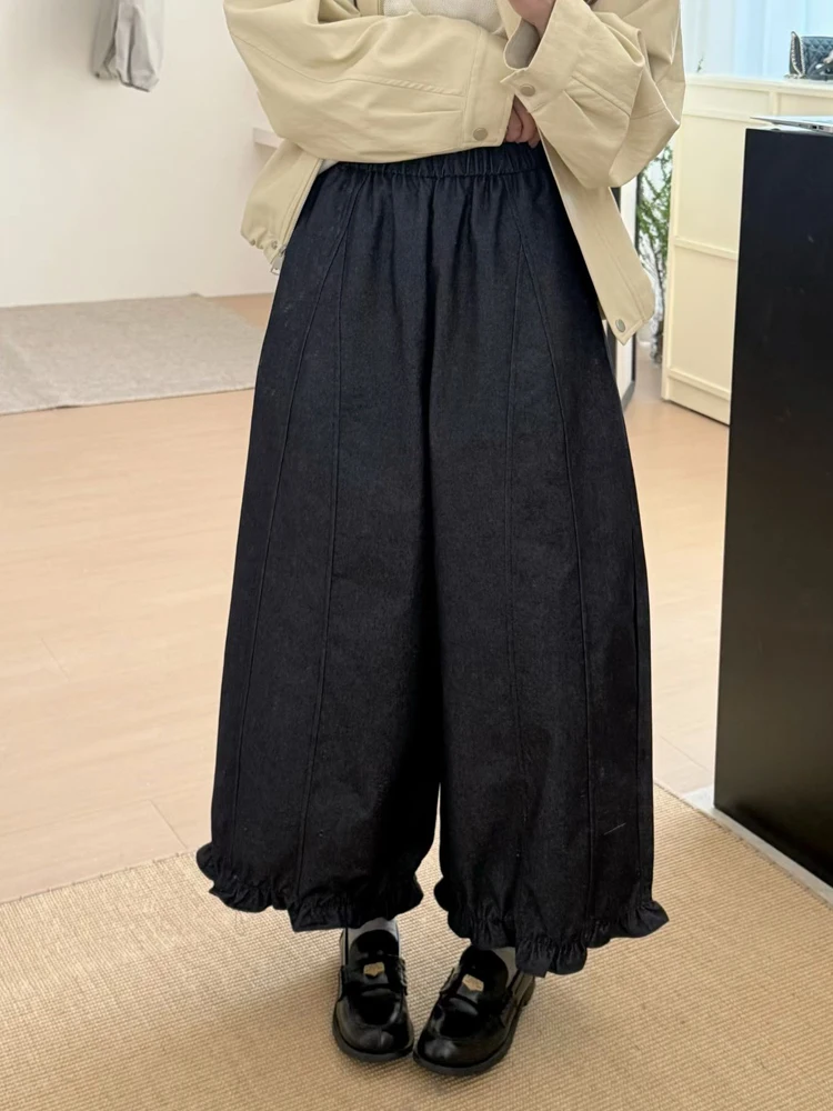 

Женские брюки с кружевной отделкой и высокой талией, широкие штанины, весна 2026, свободные, на резинке, повседневные, хлопковые, в стиле Lazy Fashion